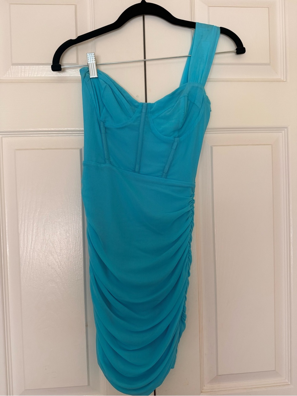 superdown Turquoise One-Shoulder Ruched Sheath Dress